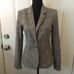 Cato two button front black charcoal gray and purple plaid jacket